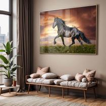 Quadro com Moldura e Acrilico Cristal Vidro Sala Quarto Cavalo Preto Decorativo Horizontal Grande Hall Quadro com Moldura e Acrilico Cristal Vidro Sala Quarto Cavalo Preto Decorativo Horizontal Grande Hall