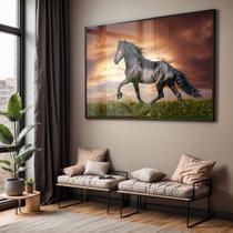 Quadro com Moldura e Acrilico Cristal Vidro Sala Quarto Cavalo Preto Decorativo Horizontal Grande Hall Quadro com Moldura e Acrilico Cristal Vidro Sala Quarto Cavalo Preto Decorativo Horizontal Grande Hall