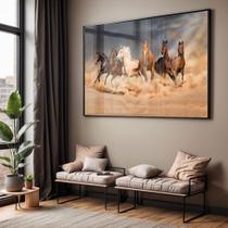 Quadro com Moldura e Acrilico Cristal Vidro Sala Quarto Cavalos Correndo Deserto Decorativo Horizontal Grande Hall Quadro com Moldura e Acrilico Cristal Vidro Sala Quarto Cavalos Correndo Deserto Decorativo Horizontal Grande Hall