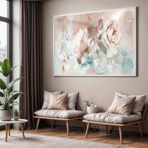 Quadro com Moldura e Acrilico Cristal Vidro Sala Quarto Floral Rosa Cores Floral Abstrato Decorativo Horizontal Grande Quadro com Moldura e Acrilico Cristal Vidro Sala Quarto Floral Rosa Cores Floral Abstrato Decorativo Horizontal Grande