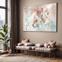 Quadro com Moldura e Acrilico Cristal Vidro Sala Quarto Floral Rosa Cores Floral Abstrato Decorativo Horizontal Grande Quadro com Moldura e Acrilico Cristal Vidro Sala Quarto Floral Rosa Cores Floral Abstrato Decorativo Horizontal Grande