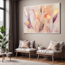 Quadro com Moldura e Acrilico Cristal Vidro Sala Quarto Folhas Arte Floral Decorativo Horizontal Grande Hall