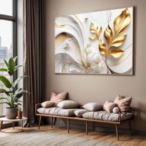 Quadro com Moldura e Acrilico Cristal Vidro Sala Quarto Folhas Douradas Abstrato Arte Decorativo Horizontal Grande Hall Quadro com Moldura e Acrilico Cristal Vidro Sala Quarto Folhas Douradas Abstrato Arte Decorativo Horizontal Grande Hall