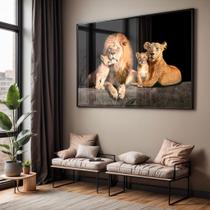 Quadro com Moldura e Acrilico Cristal Vidro Sala Quarto Leão Família Decorativo Horizontal Grande Hall