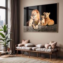 Quadro com Moldura e Acrilico Cristal Vidro Sala Quarto Leão Família Decorativo Horizontal Grande Hall Quadro com Moldura e Acrilico Cristal Vidro Sala Quarto Leão Família Decorativo Horizontal Grande Hall