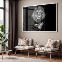 Quadro com Moldura e Acrilico Cristal Vidro Sala Quarto Leão Preto e Branco Decorativo Horizontal Grande Hall Quadro com Moldura e Acrilico Cristal Vidro Sala Quarto Leão Preto e Branco Decorativo Horizontal Grande Hall
