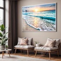 Quadro com Moldura e Acrilico Cristal Vidro Sala Quarto Ondas Praia Mar Por do Sol Paisagem Decorativo Horizontal Grand Quadro com Moldura e Acrilico Cristal Vidro Sala Quarto Ondas Praia Mar Por do Sol Paisagem Decorativo Horizontal Grand
