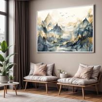 Quadro com Moldura e Acrilico Cristal Vidro Sala Quarto Paisagem Abstrato Montanhas Azul Bege Decorativo Horizontal Gr Quadro com Moldura e Acrilico Cristal Vidro Sala Quarto Paisagem Abstrato Montanhas Azul Bege Decorativo Horizontal Gr