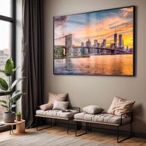 Quadro com Moldura e Acrilico Cristal Vidro Sala Quarto Paisagem Ponte Nova York Decorativo Horizontal Grande Hall Quadro com Moldura e Acrilico Cristal Vidro Sala Quarto Paisagem Ponte Nova York Decorativo Horizontal Grande Hall