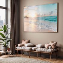Quadro com Moldura e Acrilico Cristal Vidro Sala Quarto Paisagem Praia Decorativo Horizontal Grande Hall Quadro com Moldura e Acrilico Cristal Vidro Sala Quarto Paisagem Praia Decorativo Horizontal Grande Hall