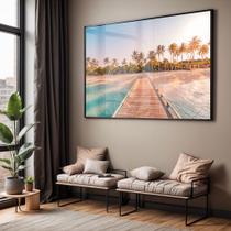 Quadro com Moldura e Acrilico Cristal Vidro Sala Quarto Paisagem Praia Pier Decorativo Horizontal Grande Hall Quadro com Moldura e Acrilico Cristal Vidro Sala Quarto Paisagem Praia Pier Decorativo Horizontal Grande Hall