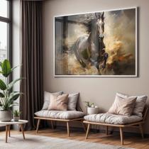 Quadro com Moldura e Acrilico Cristal Vidro Sala Quarto Pintura Cavalo Luxo Decorativo Horizontal Grande Hall