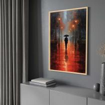 Quadro com Moldura Estrada Chuva Arte Vermelha Decorativo Grande Sala Quarto Hall Escritório Cozinha Vertical Quadro com Moldura Estrada Chuva Arte Vermelha Decorativo Grande Sala Quarto Hall Escritório Cozinha Vertical