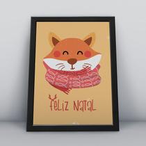 Quadro com moldura feliz natal raposa