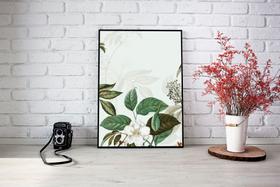 Quadro Com Moldura Flor Branca e Folhas