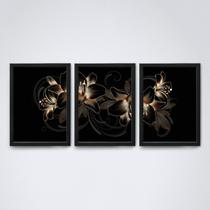 Quadro com moldura flor de lotus e fases da lua dourada Quadro com moldura flor de lotus e fases da lua dourada