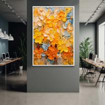 Quadro com Moldura Flores Pintadas Abstrato Amarelo Azul Claro Decorativo Grande Sala Quarto Hall Escritório Cozinha Vertical - Império do Quadro