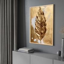 Quadro com Moldura Folha Dourada Pintura Decorativo Grande Sala Quarto Hall Escritório Cozinha Vertical