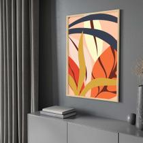 Quadro com Moldura Folhas Planta Laranja Amarelo Decorativo Grande Sala Quarto Hall