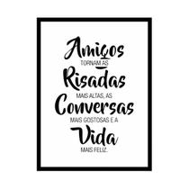 Quadro Com Moldura Frase Amigos Risadas Conversas 30X40Cm