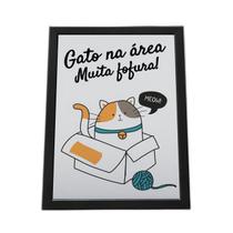 Quadro Com Moldura Gato Na Área Muita Fofura