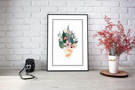 Quadro Com Moldura Ilustração Buquê de Flores
