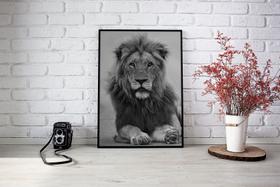Quadro Com Moldura Leão Preto e Branco