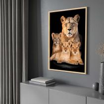 Quadro com Moldura Leoa 3 Filhotes Leões Decorativo Grande Sala Quarto Hall Quadro com Moldura Leoa 3 Filhotes Leões Decorativo Grande Sala Quarto Hall