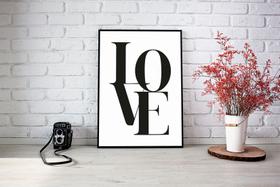 Quadro Com Moldura Love Branco e Preto