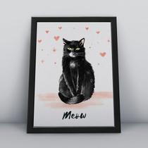 Quadro com moldura meow desenho gato preto Quadro com moldura meow desenho gato preto