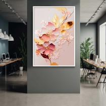 Quadro com Moldura Moderno Abstrato Rosê e Dourado Arte Decorativo Grande Sala Quarto Hall Escritório Cozinha Vertical