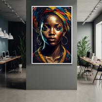Quadro com Moldura Mulher Africana Preta Dourado Decorativo Grande Sala Quarto Hall Escritório Cozinha Vertical
