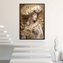 Quadro com Moldura Mulher Arte Classica Dourada Decorativo Grande Sala Quarto Hall Escritório Cozinha Vertical