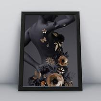 Quadro com moldura mulher e flores pelo corpo Quadro com moldura mulher e flores pelo corpo