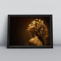 Quadro com moldura mulher pintura dourada na pele com flores Quadro com moldura mulher pintura dourada na pele com flores