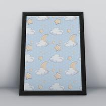Quadro com moldura nuvens, estrelas e lua Fundo-Infantil-065-M1 Quadro com moldura nuvens, estrelas e lua Fundo-Infantil-065-M1