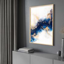Quadro com Moldura Pintura Abstrata em Tons Azul Decorativo Grande Sala Quarto Hall Cor:Moldura MadeiraTamanho:130x90