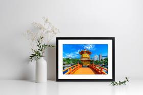 Quadro Com Moldura Ponte Templo Céu Azul