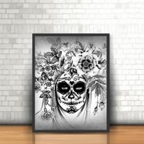 Quadro Com Moldura Preto E Branco Caveira Dia De Los Muertos Quadro Com Moldura Preto E Branco Caveira Dia De Los Muertos