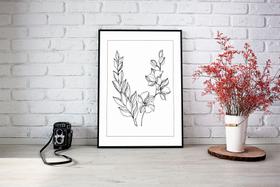 Quadro Com Moldura Ramos de Flores Ilustrado Preto e Branco Quadro Com Moldura Ramos de Flores Ilustrado Preto e Branco