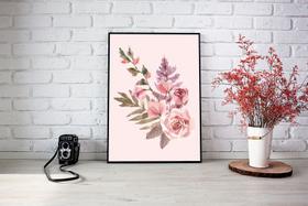 Quadro Com Moldura Ramos de Rosas Aquarela