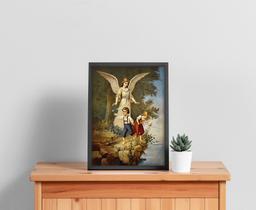 Quadro com Moldura Religioso Santo Anjo Crianças