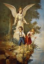 Quadro com Moldura Religioso Santo Anjo Crianças