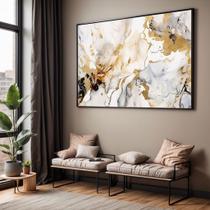Quadro com Moldura Sala Quarto Abstrato Dourado Mármore Decorativo Horizontal Grande Hall