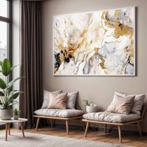 Quadro com Moldura Sala Quarto Abstrato Dourado Mármore Decorativo Horizontal Grande Hall