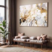 Quadro com Moldura Sala Quarto Abstrato Dourado Mármore Decorativo Horizontal Grande Hall