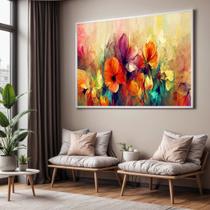Quadro com Moldura Sala Quarto Abstrato Floral Colorido Arte Decorativo Horizontal Grande Hall