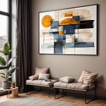 Quadro com Moldura Sala Quarto Abstrato Laranja e Azul Ilustração bege Decorativo Horizontal Grande Hall