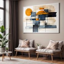 Quadro com Moldura Sala Quarto Abstrato Laranja e Azul Ilustração bege Decorativo Horizontal Grande Hall