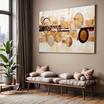 Quadro com Moldura Sala Quarto Abstrato Pintura Arte Marrom Bege Creme Decorativo Horizontal Grande Hall